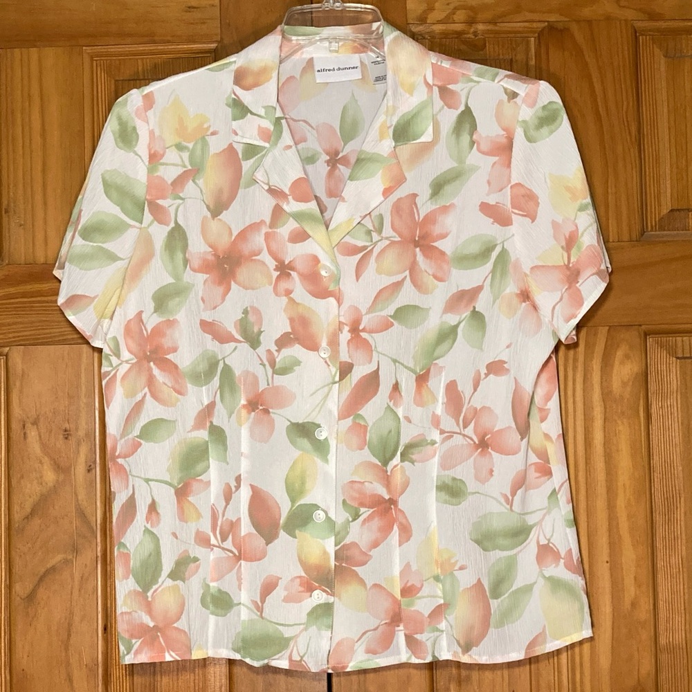 NWOT Alfred Dunner Vintage 90s Top Short Sleeve Blouse White Pink Size 14